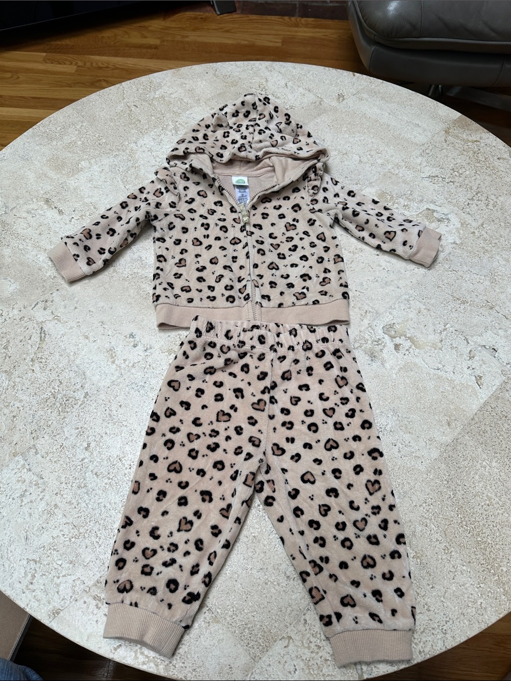 Little Me Beige Leopard-Print Hooded Set with Zip Jacket